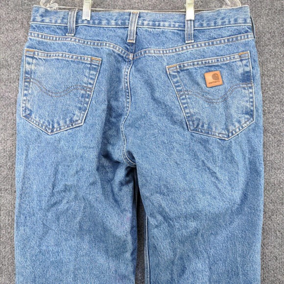 Carhartt Men's Jeans Solid Blue 36x30 Stone Wash Denim 5-Pocket - Picture 7 of 12